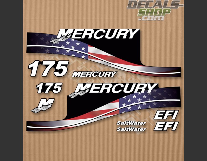 Mercury 175HP Saltwater EFI USA Flag Edition Outboard Decal Kit Mercury 175HP Saltwater EFI USA Flag Edition Outboard Decal Kit